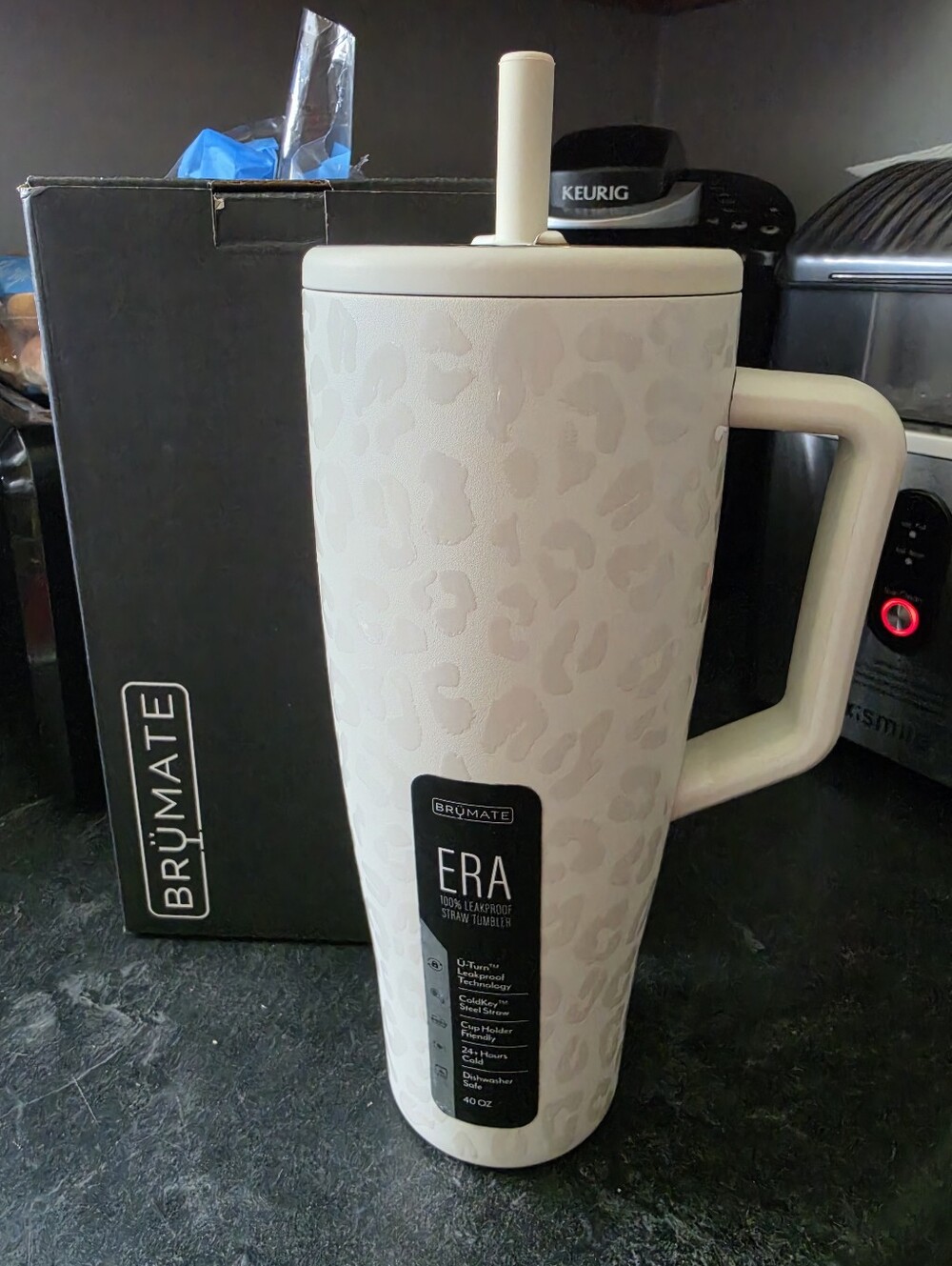 Brumate Era 40 oz Limestone Leopard Straw Tumbler with Handle
